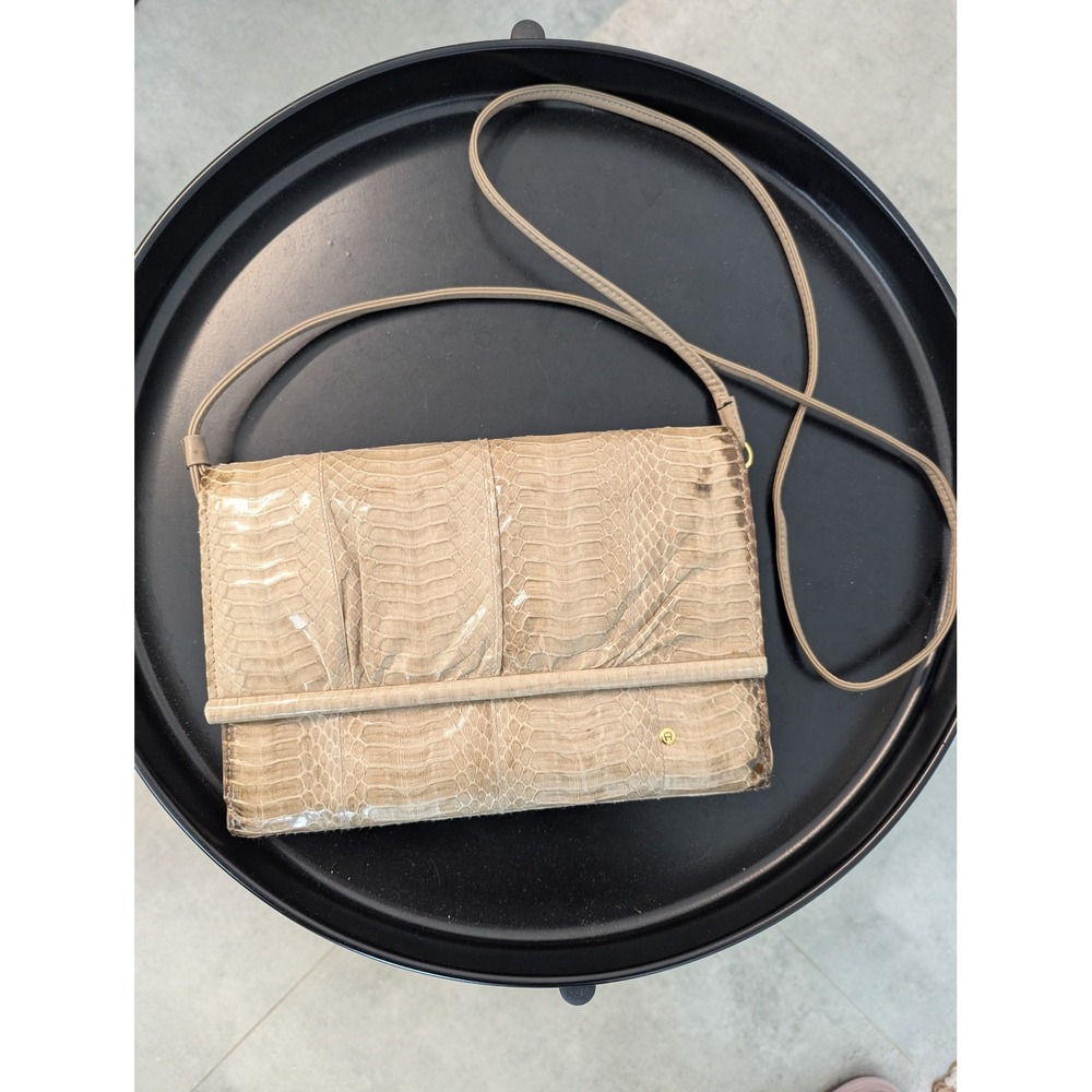 Etienne Aigner Vintage Crossbody Envelope‎ Bag Faux Snakeskin Beige Taupe Clutch